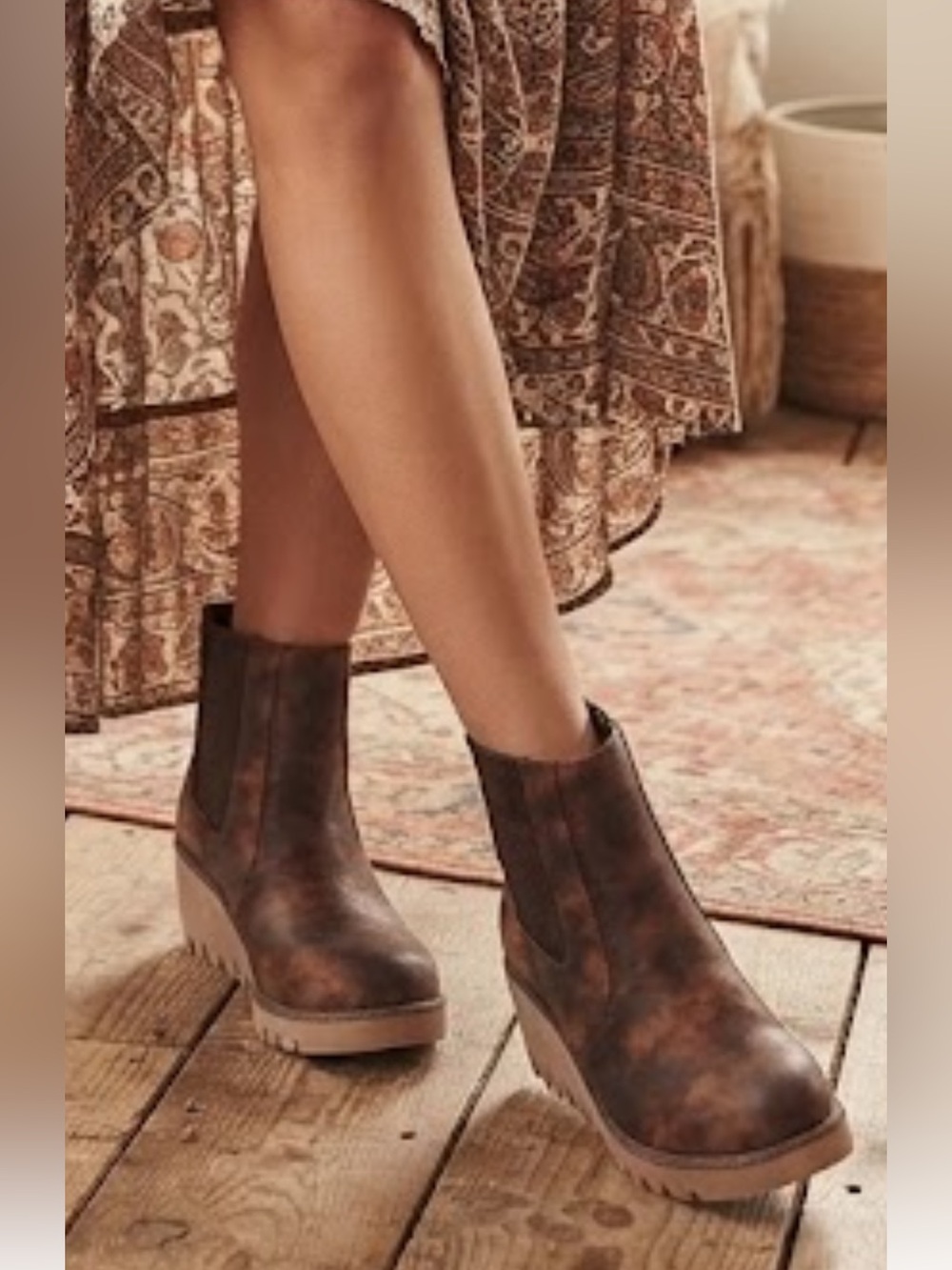MUK LUKS Vermont Essex Wedge Booties Faux Fur Cozy Fall Sz 8